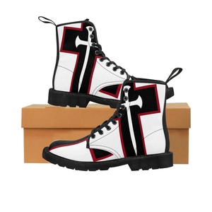 Cross & Nails℠, White/Black Cross With Red Border Women's Boots