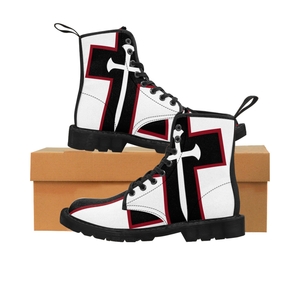 Cross & Nails℠, White/Black Cross With Red Border Men's Boots