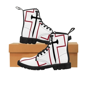 Cross & Nails℠, White/White Cross With Red Border Women's Boots