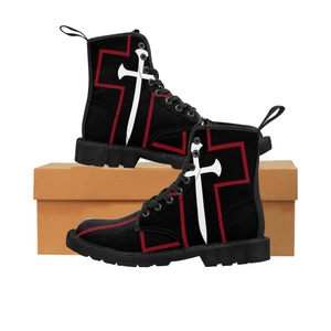 Cross & Nails℠, Black/Black Cross With Red Border Men's Boots