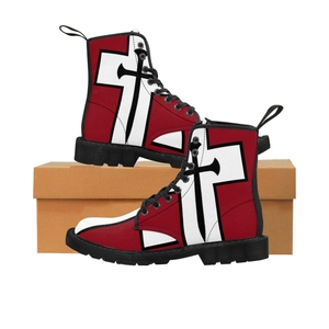 Cross & Nails℠, Wine Red/White Cross With Black Border Men's Boots