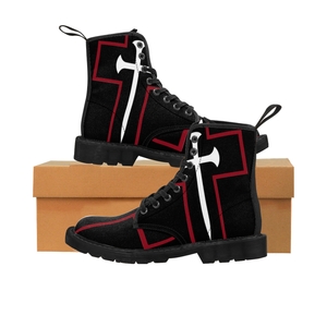 Cross & Nails℠, Black/Black Cross With Red Border Women's Boots