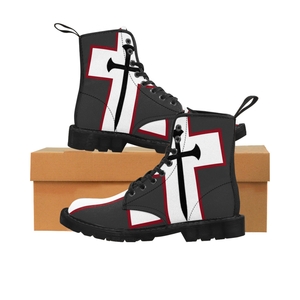 Cross & Nails℠, Gunmetal Grey/White Cross With Red Border Men's Boots