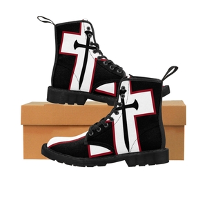 Cross & Nails℠, Black/White Cross With Red Border Men's Boots