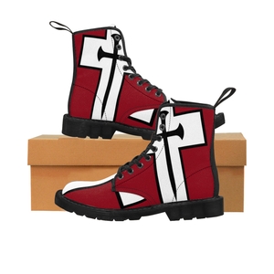 Cross & Nails℠, Wine Red/White Cross With Black Border Women's Boots