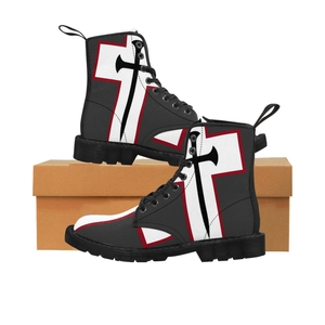 Cross & Nails℠, Gunmetal/White Cross With Red Border Women's Boots