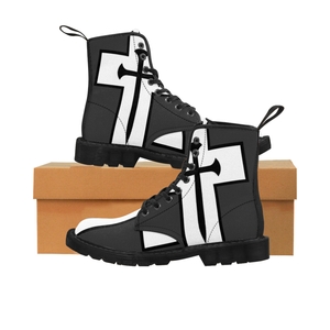 Cross & Nails℠, Gunmetal/White Cross With Black Border Canvas Men's Boots