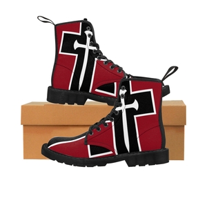 Cross & Nails℠, Wine Red/Black Cross With White Border Men's Boots