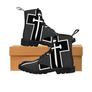Cross & Nails℠, Gunmetal Grey/Black Cross With White Border Men's Boots